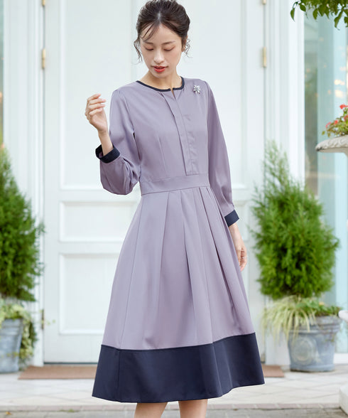 【新色追加】 キーネックフレアワンピース