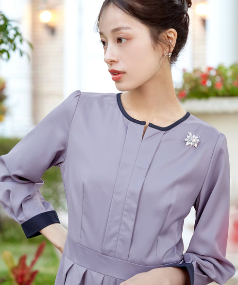 【新色追加】 キーネックフレアワンピース