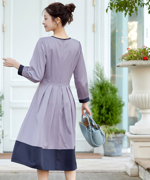 【新色追加】 キーネックフレアワンピース