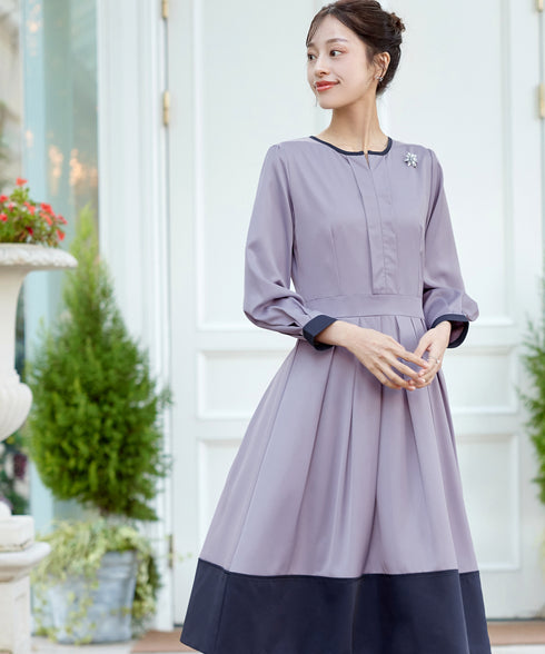 【新色追加】 キーネックフレアワンピース