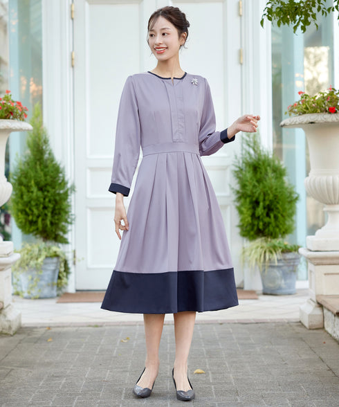 【新色追加】 キーネックフレアワンピース