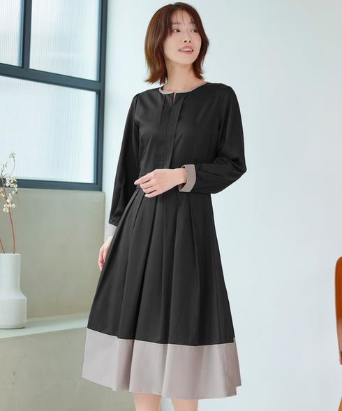 【新色追加】 キーネックフレアワンピース