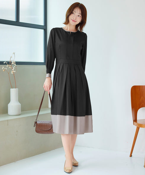【新色追加】 キーネックフレアワンピース