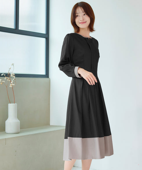 【新色追加】 キーネックフレアワンピース