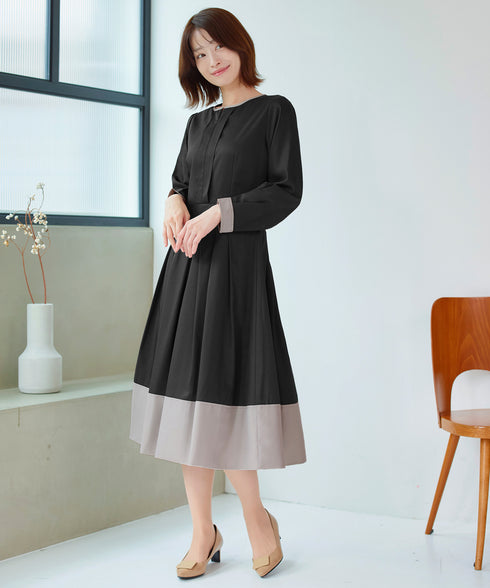 【新色追加】 キーネックフレアワンピース