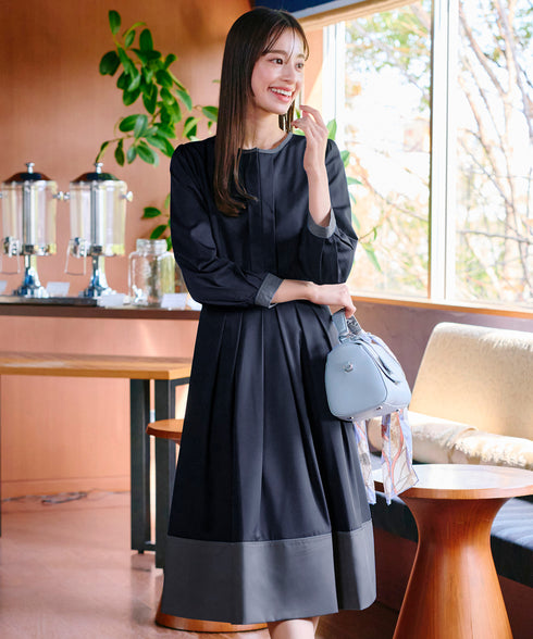 【新色追加】 キーネックフレアワンピース