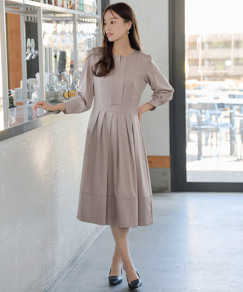 【新色追加】 キーネックフレアワンピース