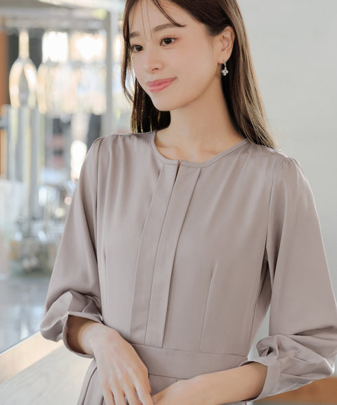 【新色追加】 キーネックフレアワンピース