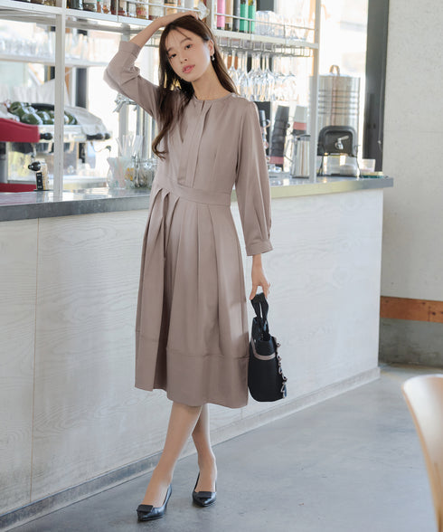 【新色追加】 キーネックフレアワンピース