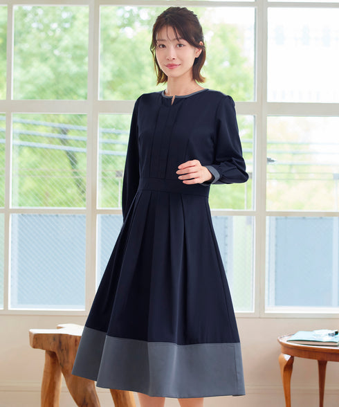 【新色追加】 キーネックフレアワンピース