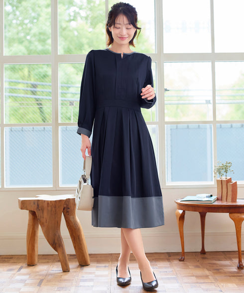 【新色追加】 キーネックフレアワンピース