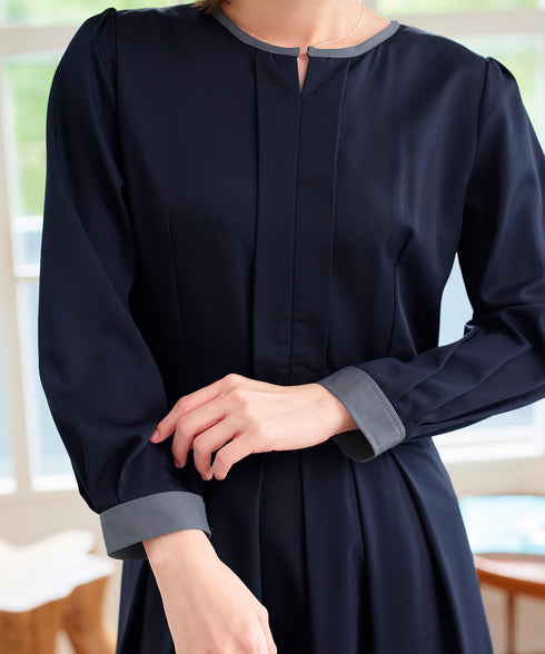 【新色追加】 キーネックフレアワンピース