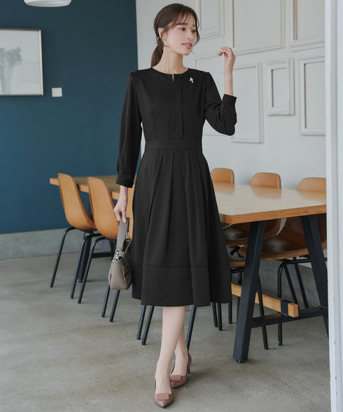 【新色追加】 キーネックフレアワンピース