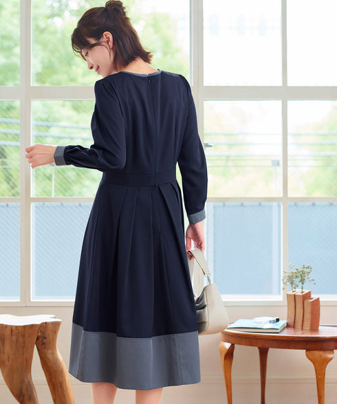 【新色追加】 キーネックフレアワンピース