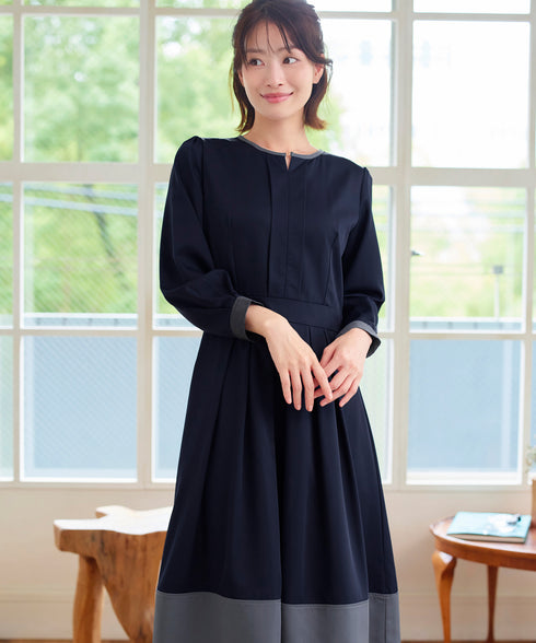 【新色追加】 キーネックフレアワンピース