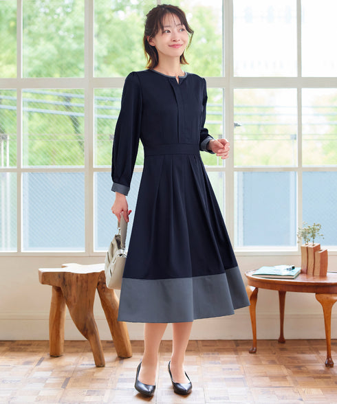 【新色追加】 キーネックフレアワンピース