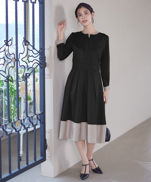 【新色追加】 キーネックフレアワンピース