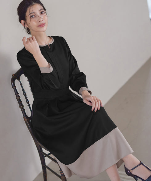 【新色追加】 キーネックフレアワンピース