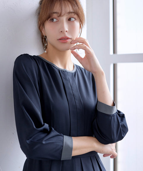 【新色追加】 キーネックフレアワンピース