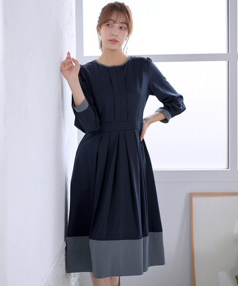 【新色追加】 キーネックフレアワンピース
