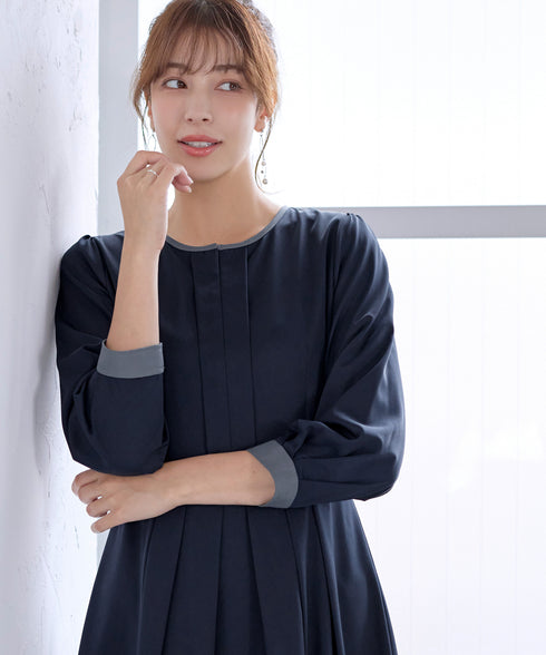 【新色追加】 キーネックフレアワンピース