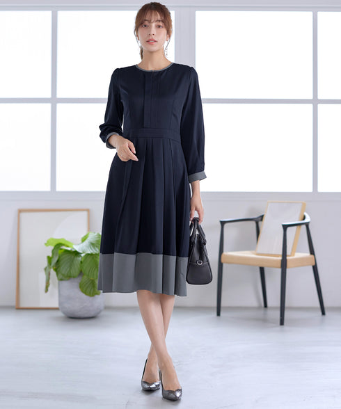 【新色追加】 キーネックフレアワンピース