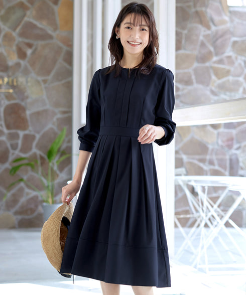 【新色追加】 キーネックフレアワンピース