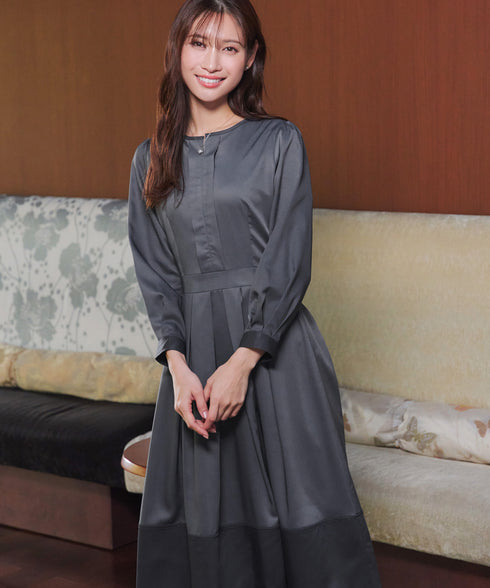 【新色追加】 キーネックフレアワンピース