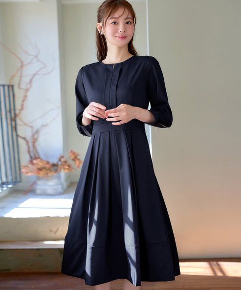 【新色追加】 キーネックフレアワンピース
