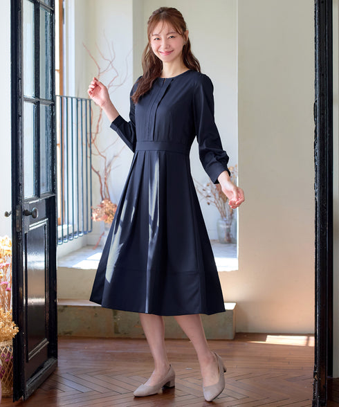 【新色追加】 キーネックフレアワンピース