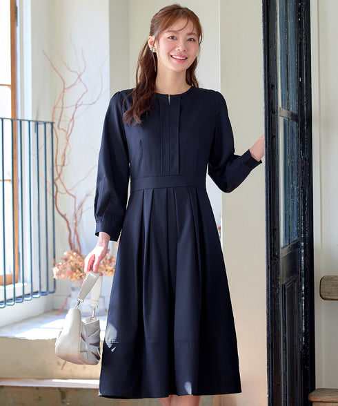 【新色追加】 キーネックフレアワンピース