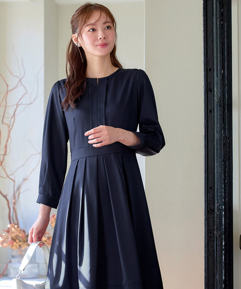 【新色追加】 キーネックフレアワンピース