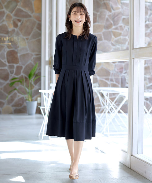 【新色追加】 キーネックフレアワンピース