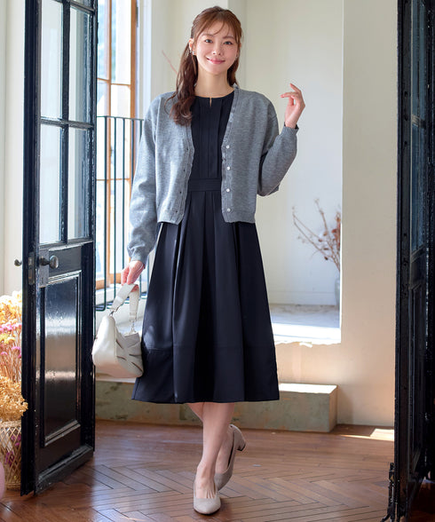 【新色追加】 キーネックフレアワンピース