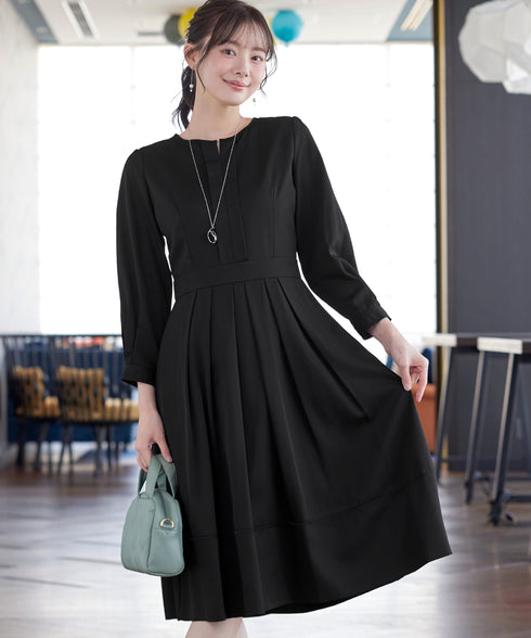 【新色追加】 キーネックフレアワンピース