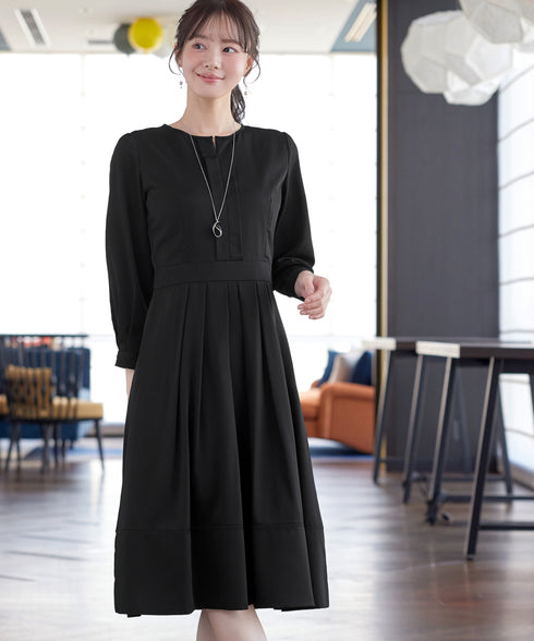 【新色追加】 キーネックフレアワンピース