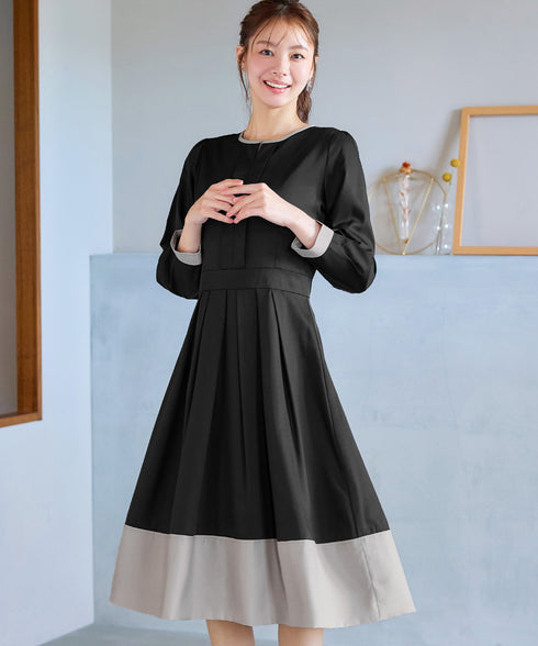 【新色追加】 キーネックフレアワンピース