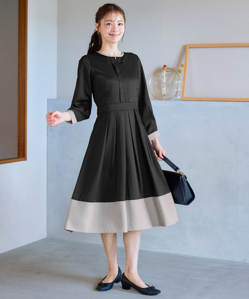 【新色追加】 キーネックフレアワンピース