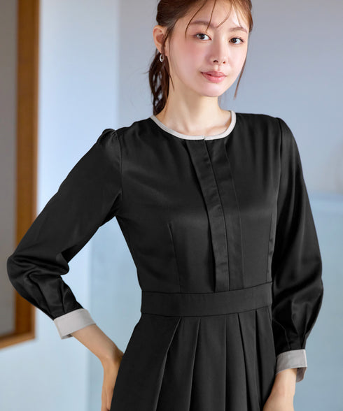 【新色追加】 キーネックフレアワンピース