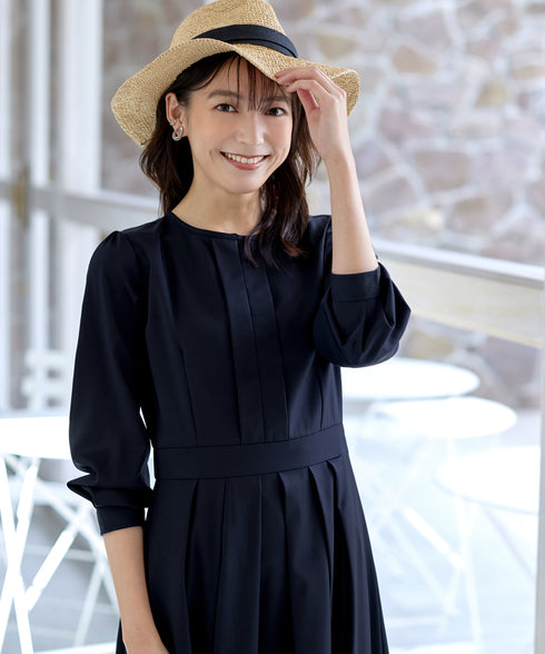 【新色追加】 キーネックフレアワンピース