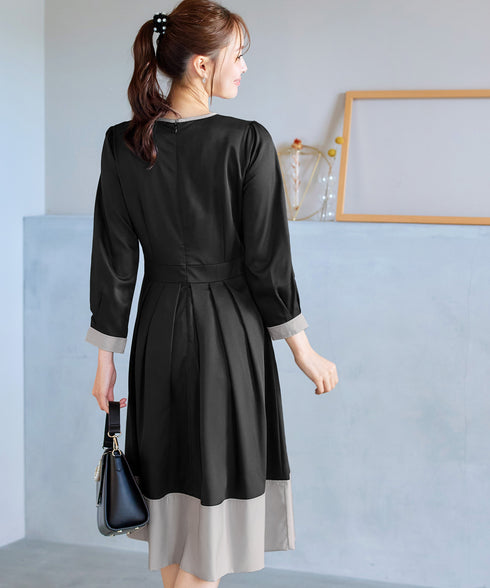 【新色追加】 キーネックフレアワンピース
