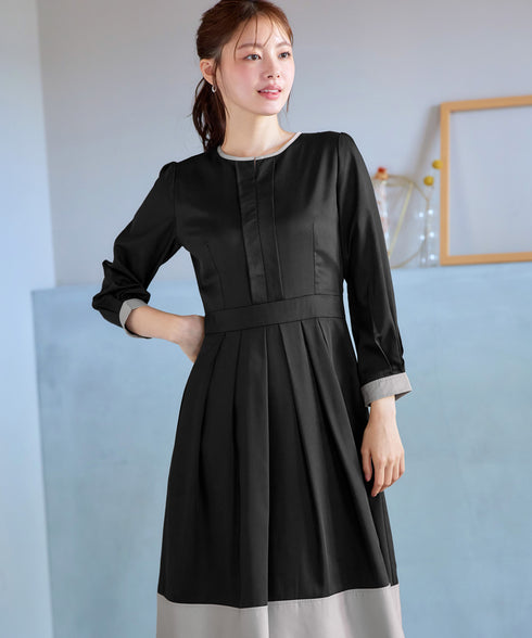 【新色追加】 キーネックフレアワンピース