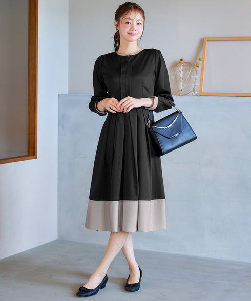 【新色追加】 キーネックフレアワンピース
