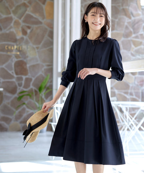 【新色追加】 キーネックフレアワンピース