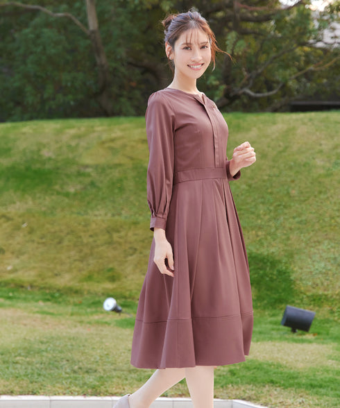 【新色追加】 キーネックフレアワンピース