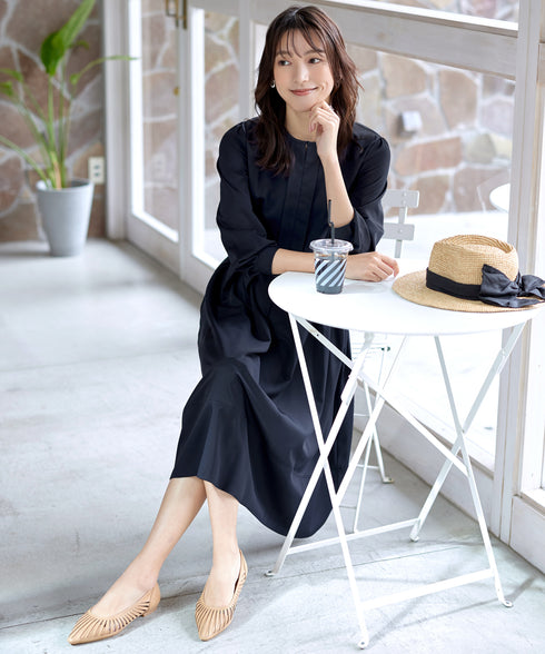 【新色追加】 キーネックフレアワンピース