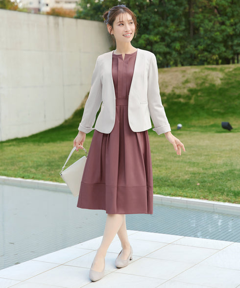 【新色追加】 キーネックフレアワンピース