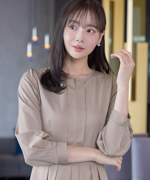 【新色追加】 キーネックフレアワンピース