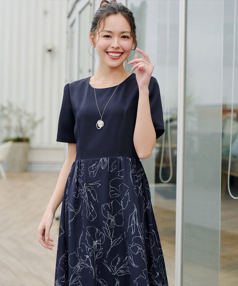 【小倉優子さん着用・新色追加】配色モノトーン柄ワンピース