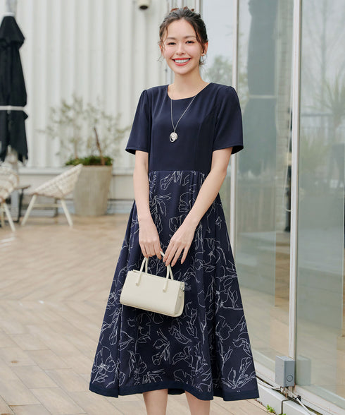 【小倉優子さん着用・新色追加】配色モノトーン柄ワンピース